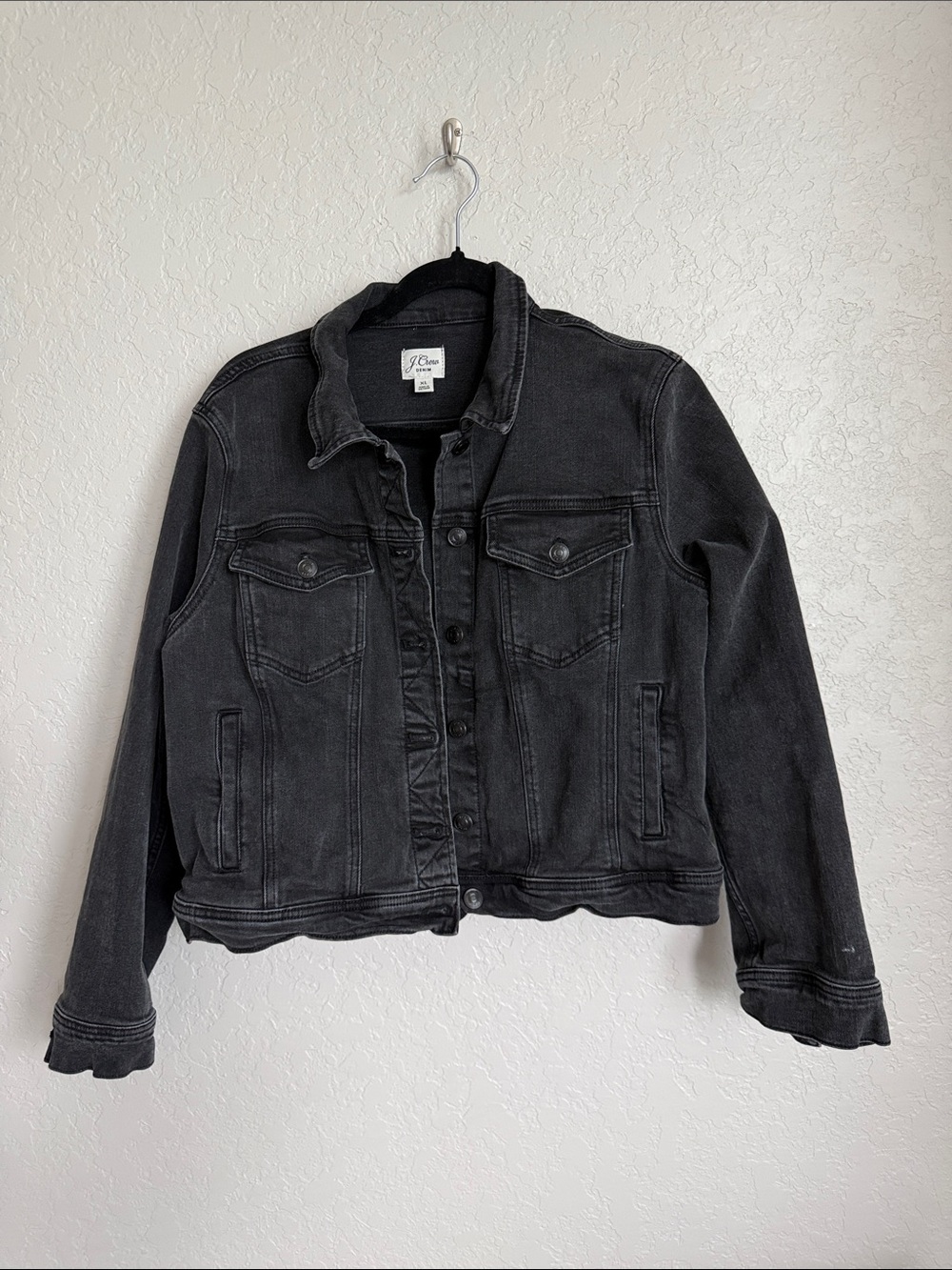 J. Crew distressed grayish black denim jacket